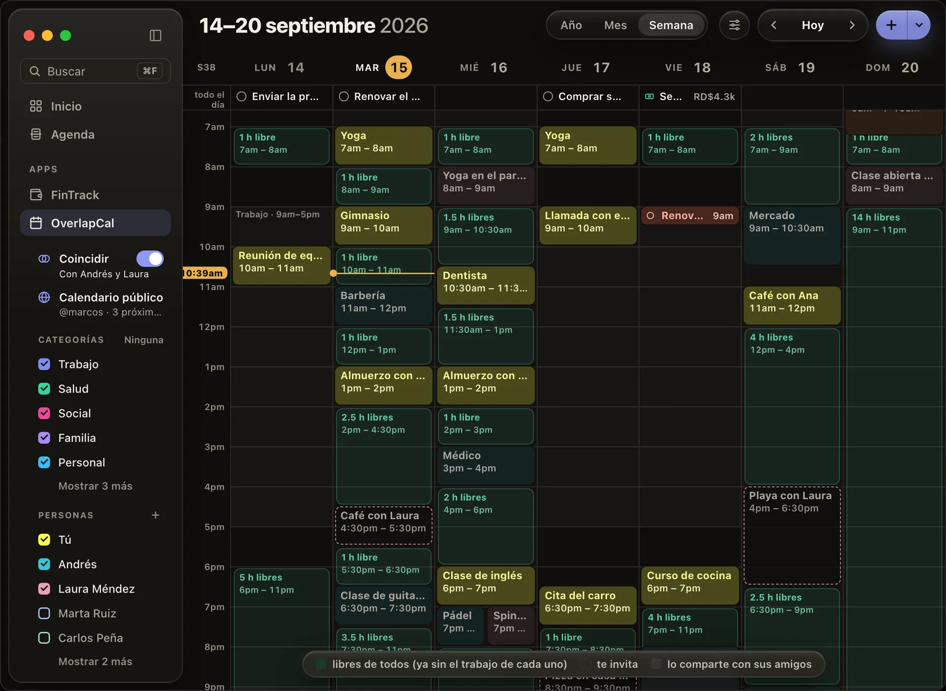 Coincidir en el Mac: la semana de todos, con sus horas libres